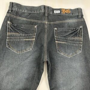 Y2K Blue Gear Baggy Jeans Mens 38x32 Black Wide Loose Skater Embroidered Hip-Hop